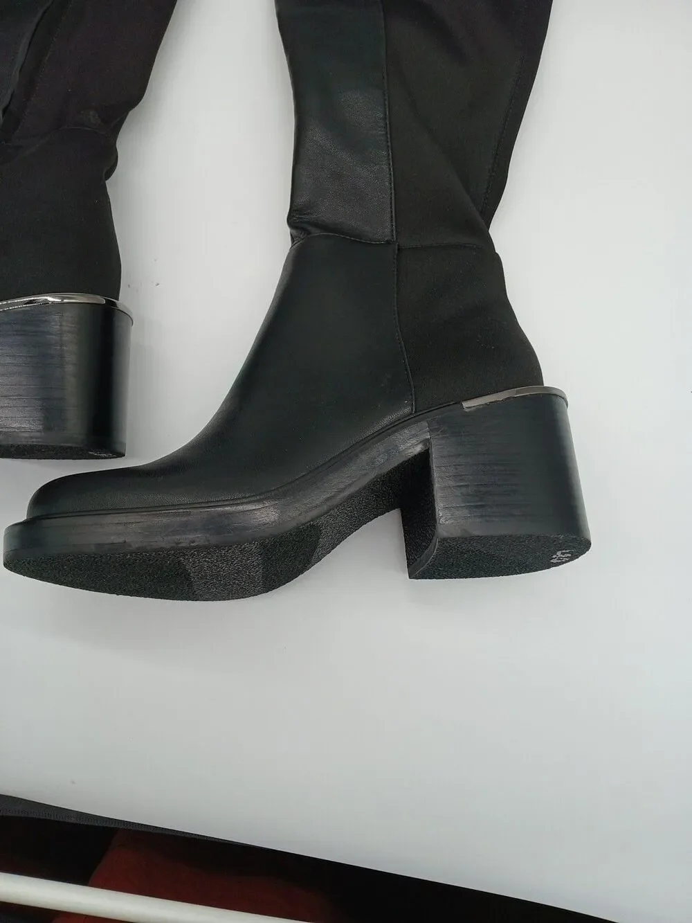 DKNY Black Smooth Heeled Over The Knee High Boots With Metallic Accents Size 6M